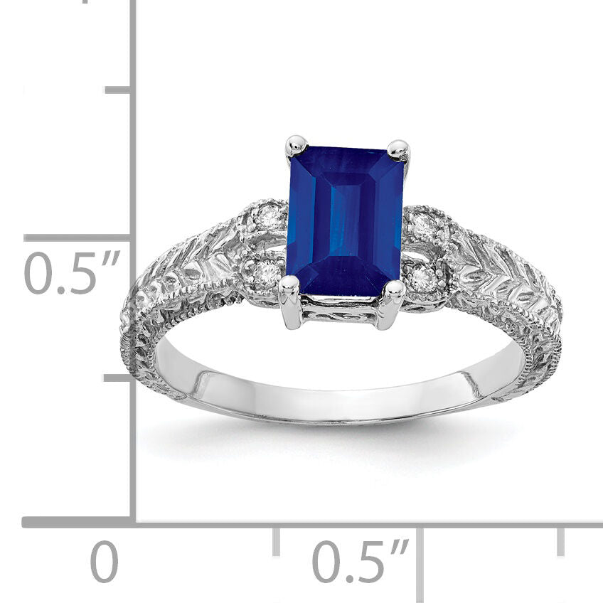 14k White Gold 7x5mm Emerald Cut Sapphire AA Diamond ring-Y2266S/AA