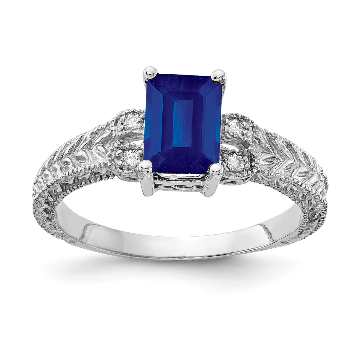 14k White Gold 7x5mm Emerald Cut Sapphire AA Diamond ring-Y2266S/AA