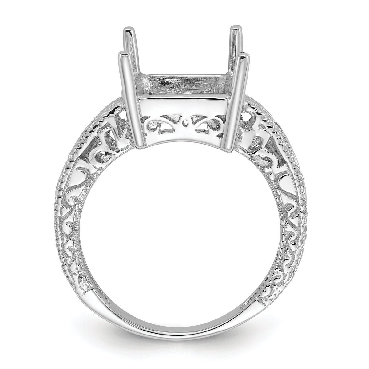 14k White Gold .02ct. Diamond & 12x10 Emerald-cut Gemstone Ring Mounting-Y2270