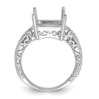 14k White Gold .02ct. Diamond & 12x10 Emerald-cut Gemstone Ring Mounting-Y2270