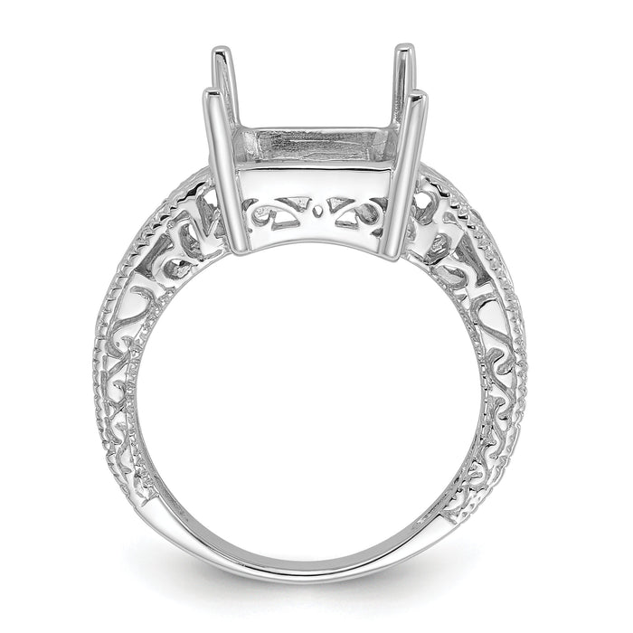 14k White Gold .02ct. Diamond & 12x10 Emerald-cut Gemstone Ring Mounting-Y2270
