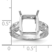 14k White Gold .02ct. Diamond & 12x10 Emerald-cut Gemstone Ring Mounting-Y2270