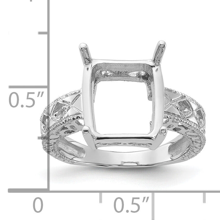 14k White Gold .02ct. Diamond & 12x10 Emerald-cut Gemstone Ring Mounting-Y2270