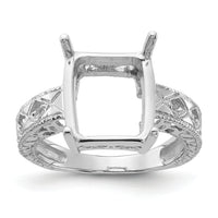 14k White Gold .02ct. Diamond & 12x10 Emerald-cut Gemstone Ring Mounting-Y2270