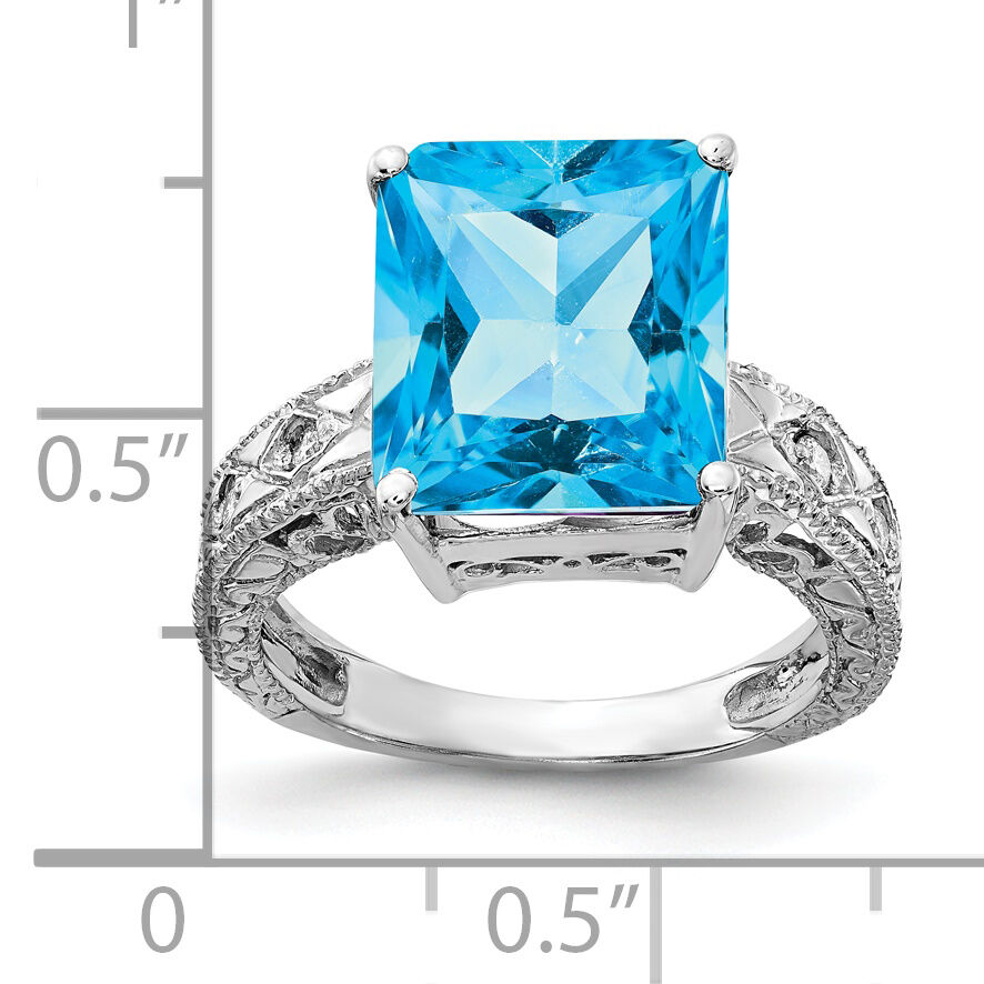 14k White Gold 12x10mm Emerald Cut Blue Topaz AA Diamond ring-Y2270BT/AA