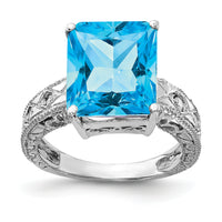 14k White Gold 12x10mm Emerald Cut Blue Topaz AA Diamond ring-Y2270BT/AA