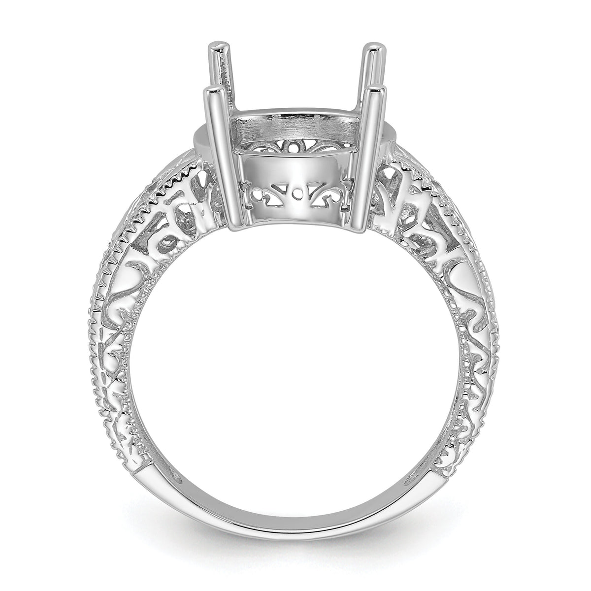 14k White Gold .02ct. Diamond & 12x10 Oval Gemstone Ring Mounting-Y2271