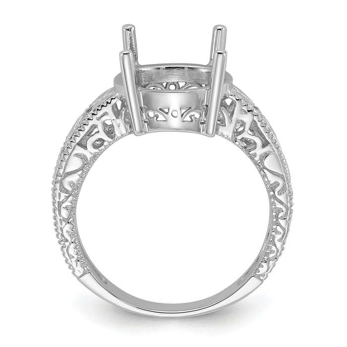 14k White Gold .02ct. Diamond & 12x10 Oval Gemstone Ring Mounting-Y2271