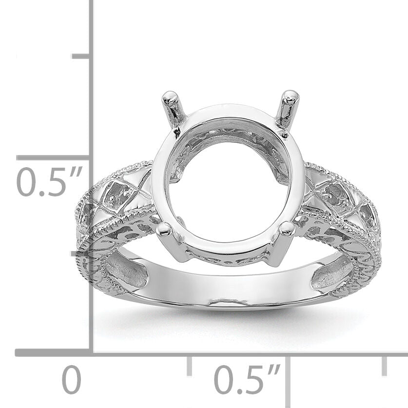 14k White Gold .02ct. Diamond & 12x10 Oval Gemstone Ring Mounting-Y2271