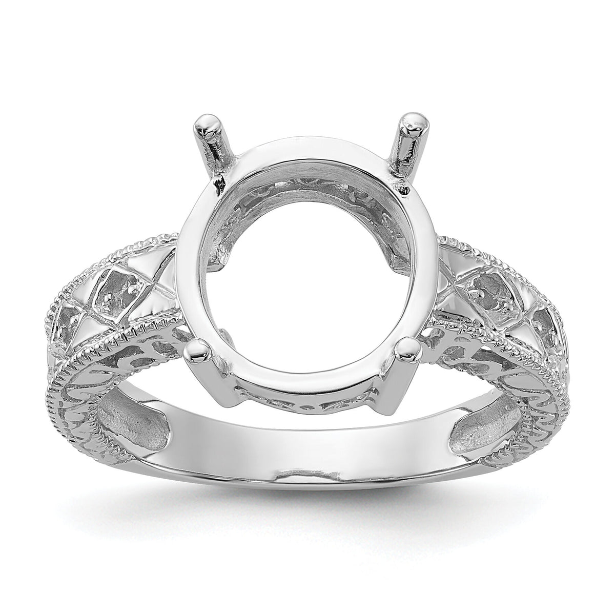 14k White Gold .02ct. Diamond & 12x10 Oval Gemstone Ring Mounting-Y2271