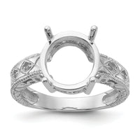 14k White Gold .02ct. Diamond & 12x10 Oval Gemstone Ring Mounting-Y2271