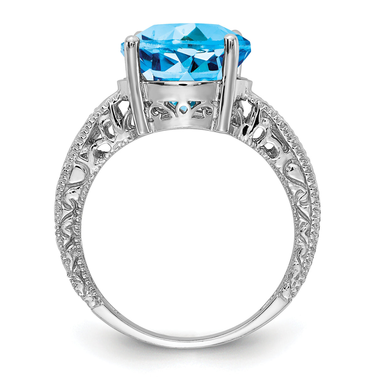 14k White Gold 12x10mm Oval Blue Topaz AA Diamond ring-Y2271BT/AA