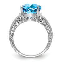 14k White Gold 12x10mm Oval Blue Topaz AA Diamond ring-Y2271BT/AA