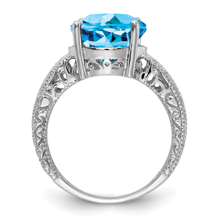14k White Gold 12x10mm Oval Blue Topaz AA Diamond ring-Y2271BT/AA