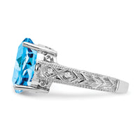 14k White Gold 12x10mm Oval Blue Topaz AA Diamond ring-Y2271BT/AA