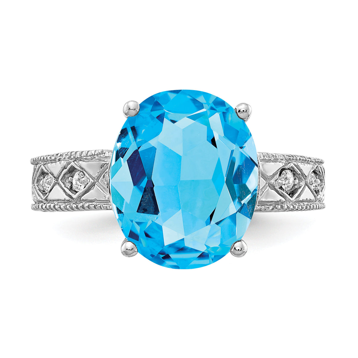 14k White Gold 12x10mm Oval Blue Topaz AA Diamond ring-Y2271BT/AA