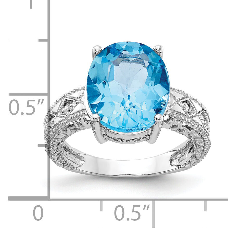 14k White Gold 12x10mm Oval Blue Topaz AA Diamond ring-Y2271BT/AA