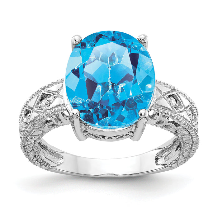 14k White Gold 12x10mm Oval Blue Topaz AA Diamond ring-Y2271BT/AA