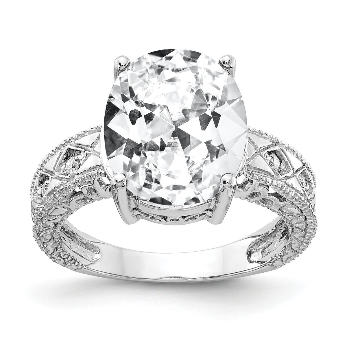 14k White Gold 12x10mm Oval Cubic Zirconia AA Diamond Ring-Y2271CZ/AA