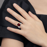 14k White Gold 12x10mm Oval Garnet AA Diamond ring-Y2271GA/AA