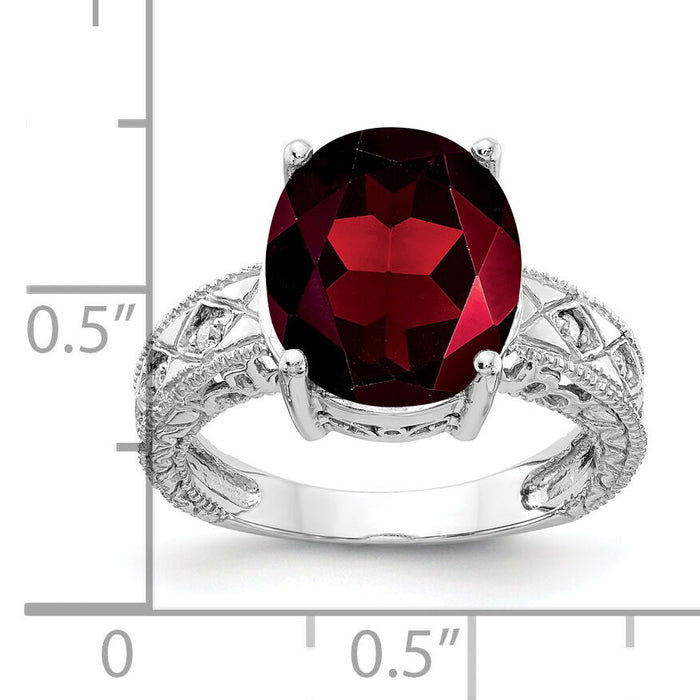 14k White Gold 12x10mm Oval Garnet AA Diamond ring-Y2271GA/AA