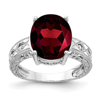 14k White Gold 12x10mm Oval Garnet AA Diamond ring-Y2271GA/AA