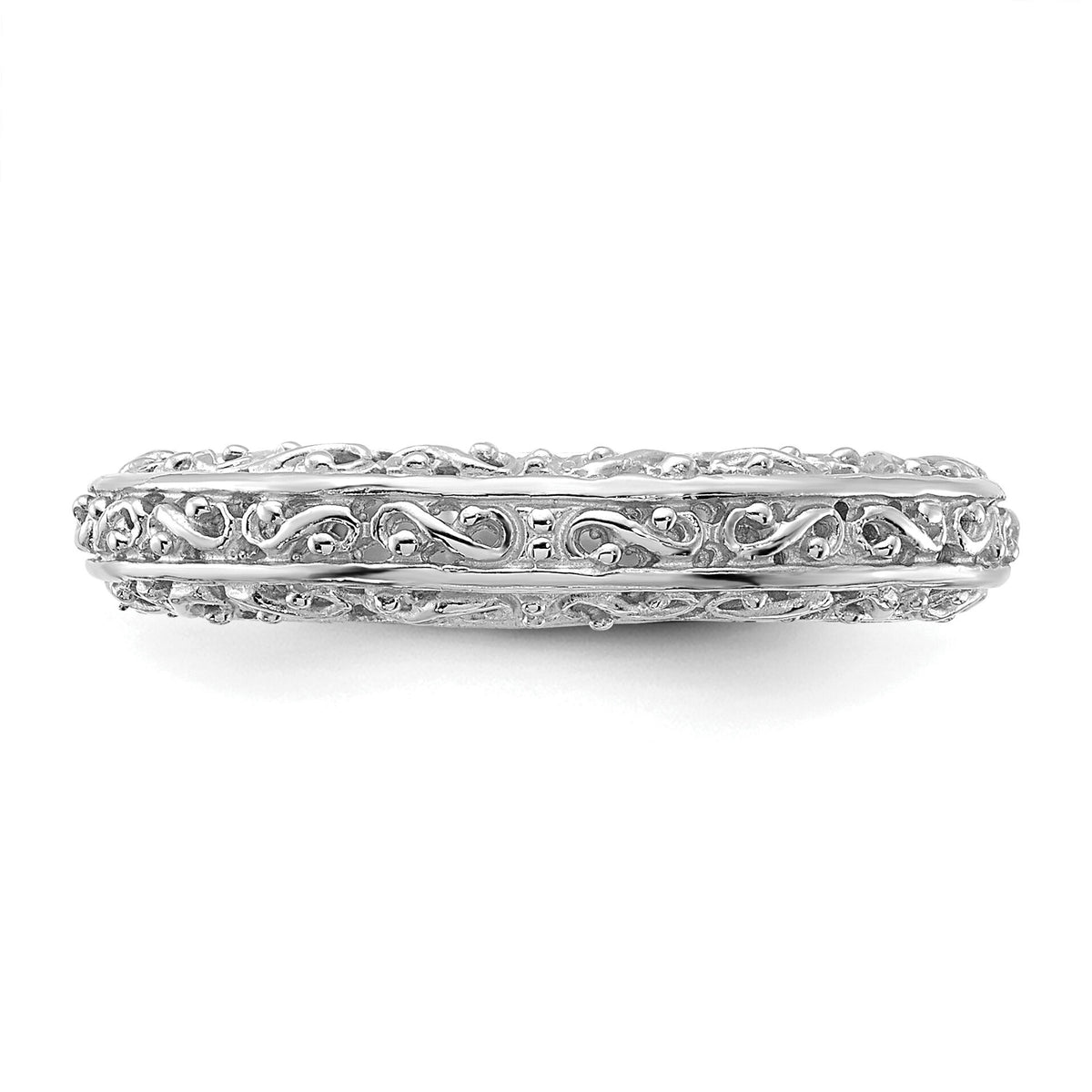 14k White Gold 3mm Filigree Wedding Band-Y3669