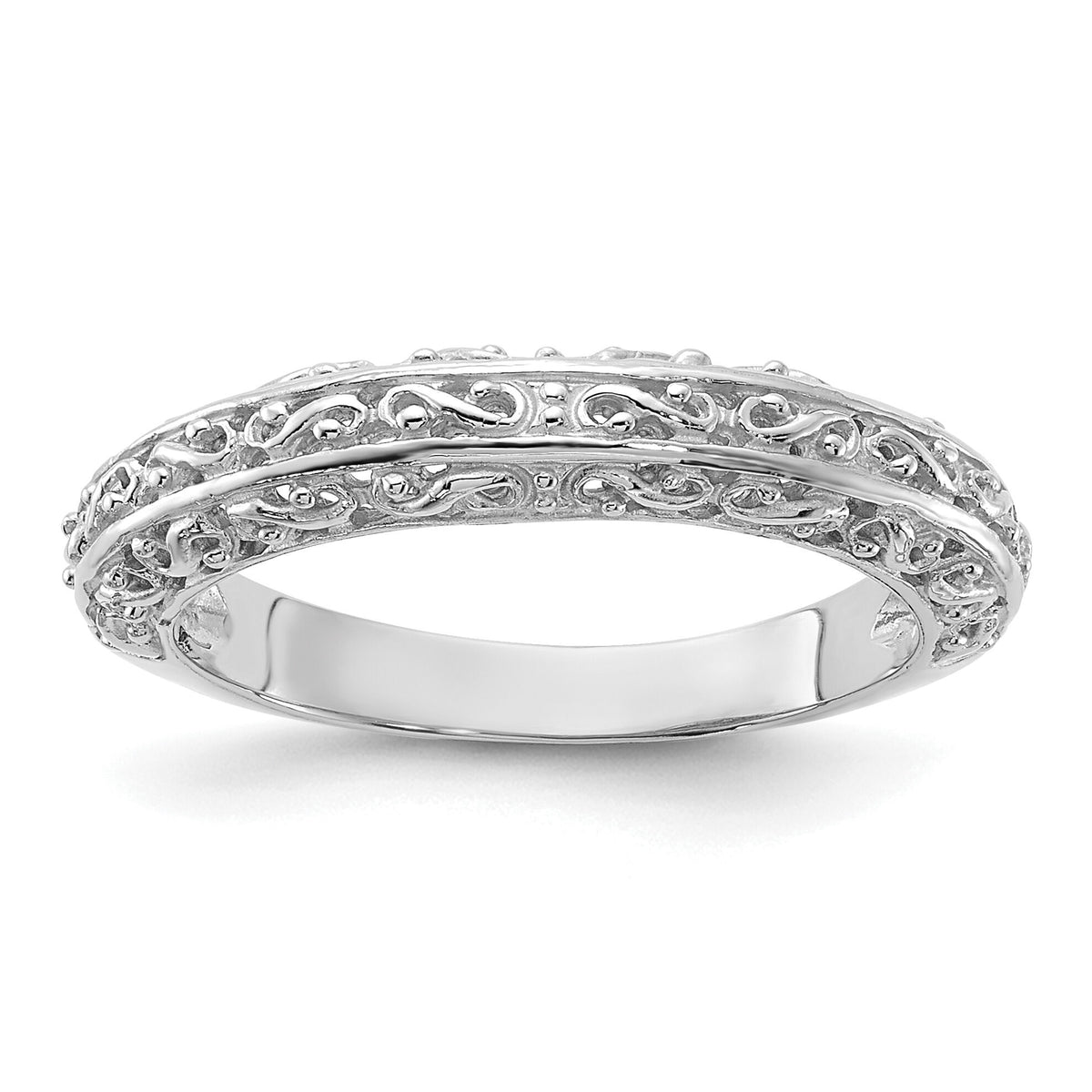 14k White Gold 3mm Filigree Wedding Band-Y3669