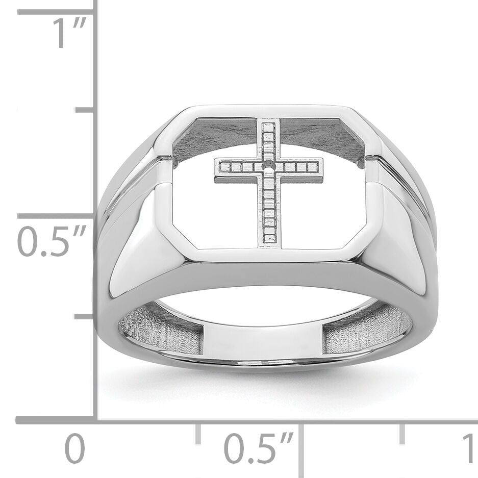 14k White Gold Mens Cross Ring Mounting-Y4026