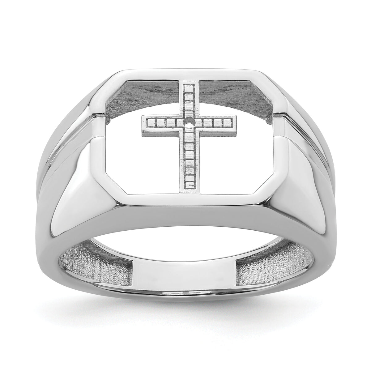 14k White Gold Mens Cross Ring Mounting-Y4026