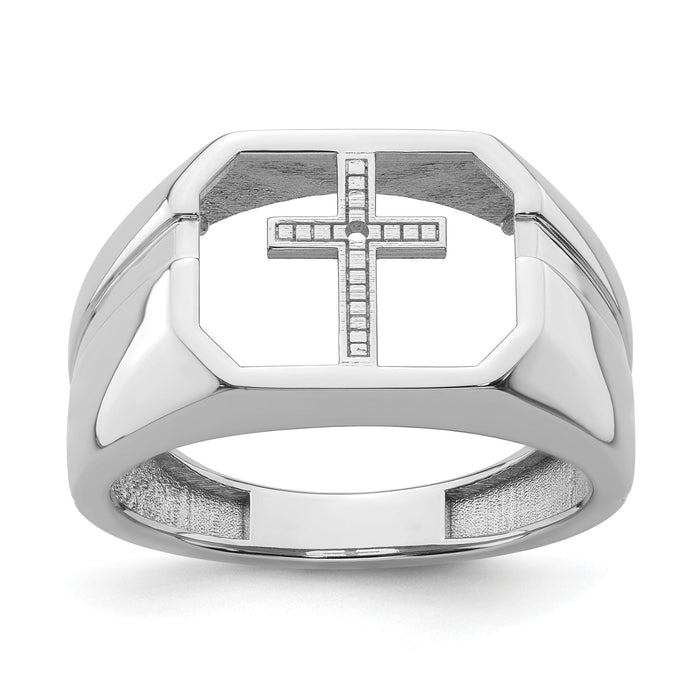 14k White Gold Mens Cross Ring Mounting-Y4026