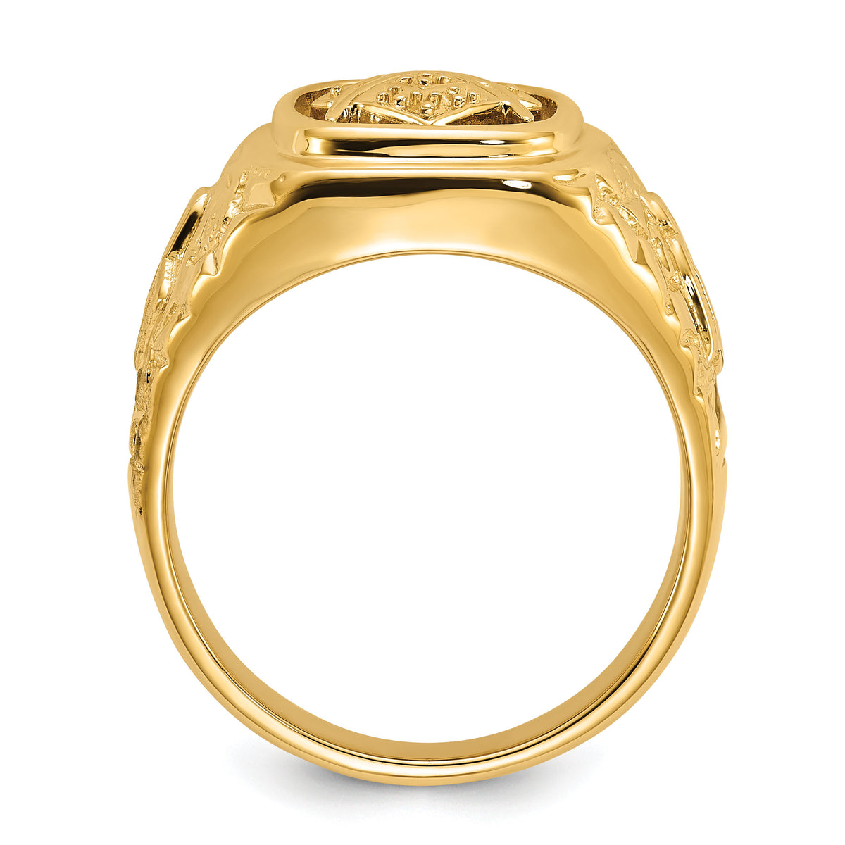 14k Polished and Nugget Texture Masonic Ring Mounting-Y4035