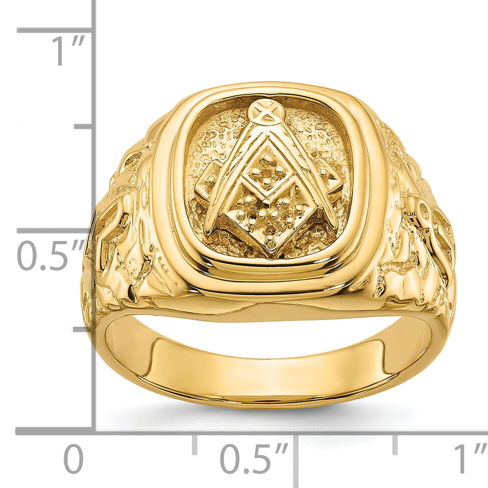 14k Polished and Nugget Texture Masonic Ring Mounting-Y4035