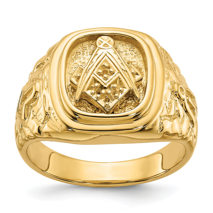 14k Polished and Nugget Texture Masonic Ring Mounting-Y4035