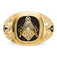 14k Polished, Antiqued and Nugget Texture Diamond Masonic Ring-Y4035MAA