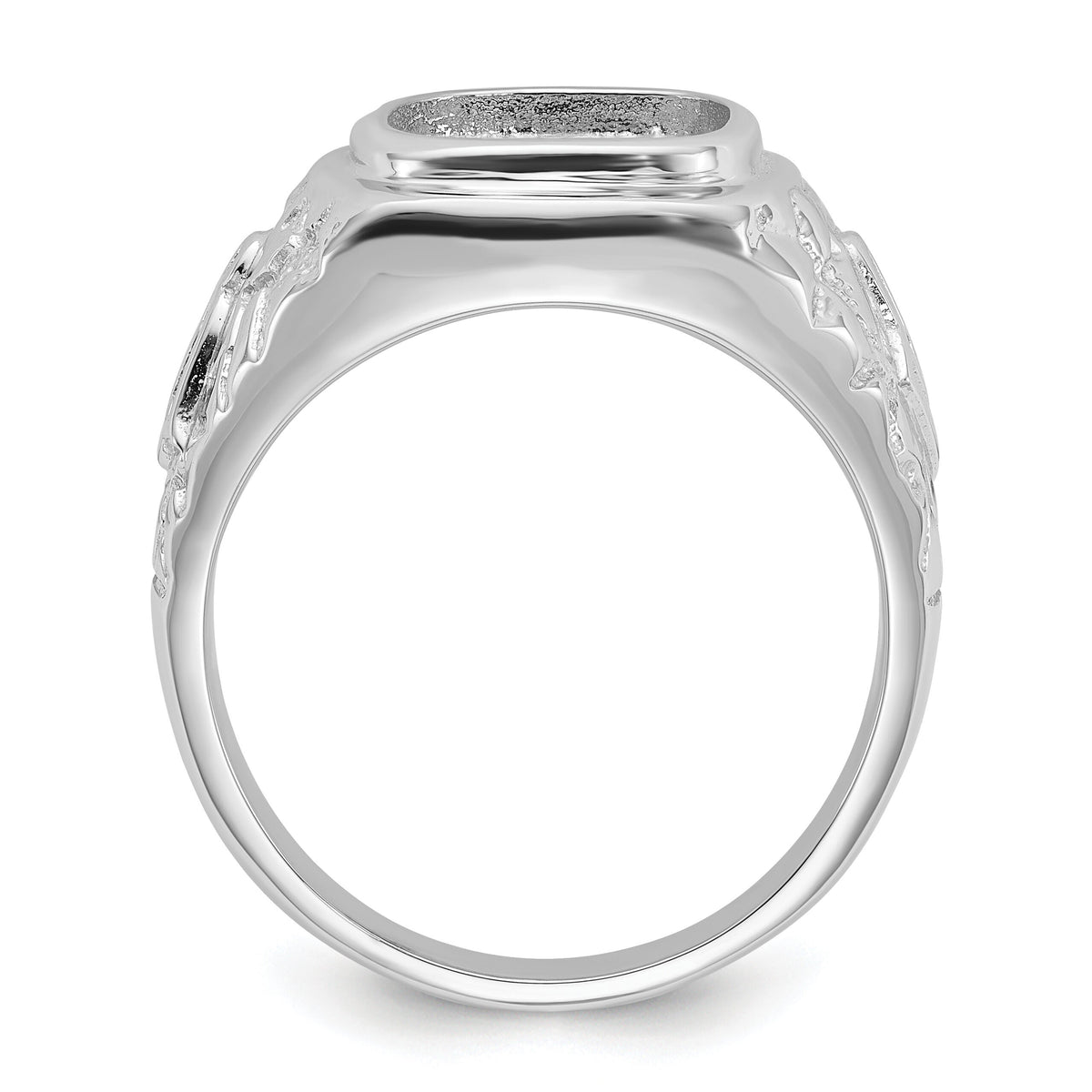 14k White Gold Men's Polished and Textured Masonic Ring Mounting-Y4036