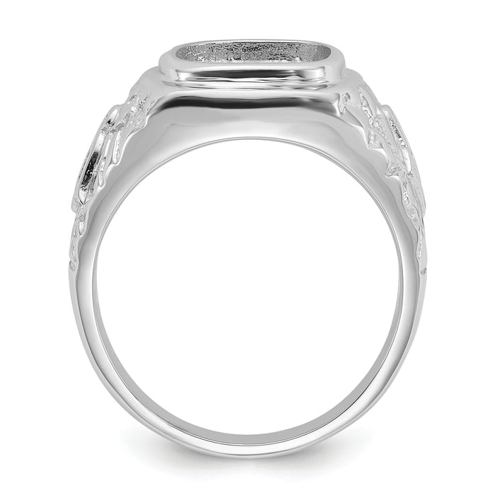 14k White Gold Men's Polished and Textured Masonic Ring Mounting-Y4036