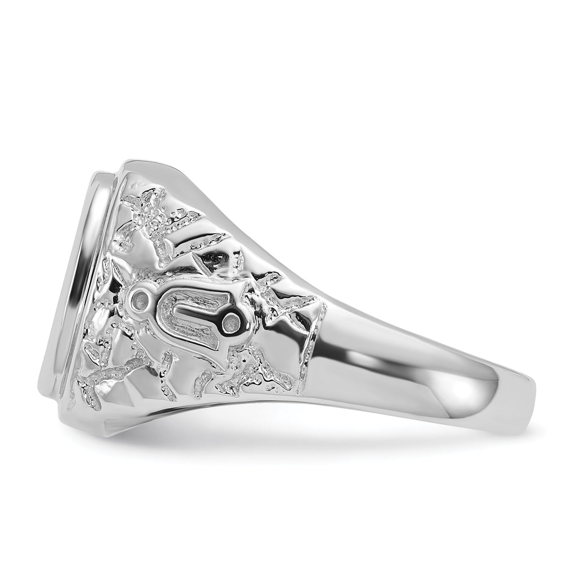 14k White Gold Men's Polished and Textured Masonic Ring Mounting-Y4036