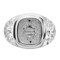 14k White Gold Men's Polished and Textured Masonic Ring Mounting-Y4036