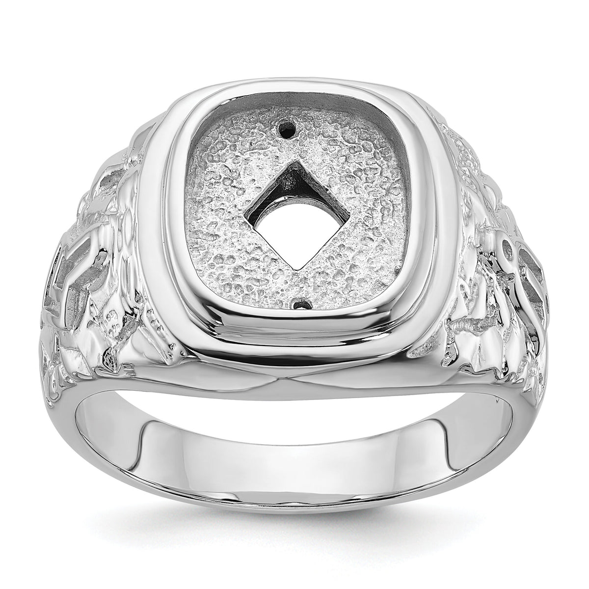 14k White Gold Men's Polished and Textured Masonic Ring Mounting-Y4036