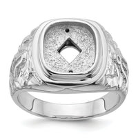 14k White Gold Men's Polished and Textured Masonic Ring Mounting-Y4036