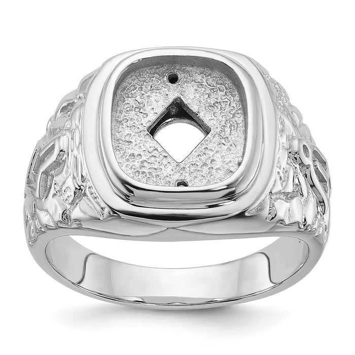 14k White Gold Men's Polished and Textured Masonic Ring Mounting-Y4036