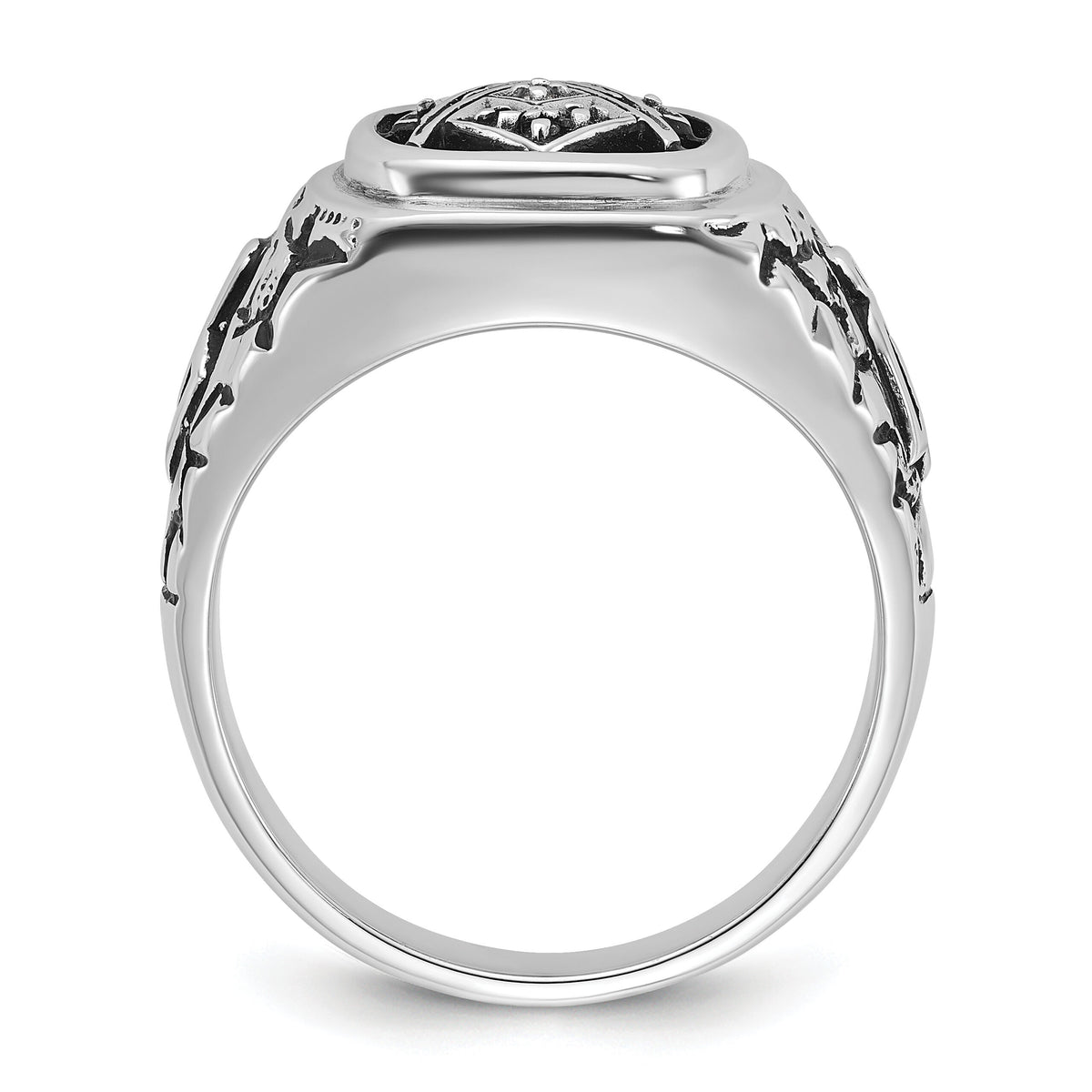 14kw Men's Antiqued Textured w/ Black Enamel & Diamond Masonic Ring-Y4036AA