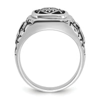 14kw Men's Antiqued Textured w/ Black Enamel & Diamond Masonic Ring-Y4036AA