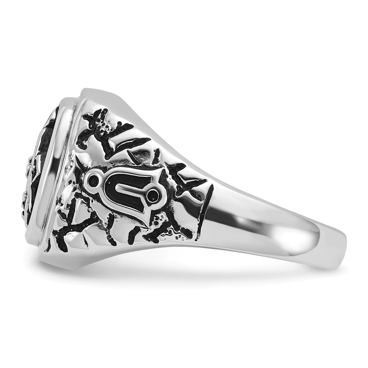 14kw Men's Antiqued Textured w/ Black Enamel & Diamond Masonic Ring-Y4036MAA