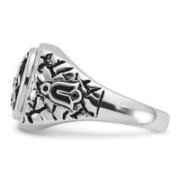 14kw Men's Antiqued Textured w/ Black Enamel & Diamond Masonic Ring-Y4036MAA