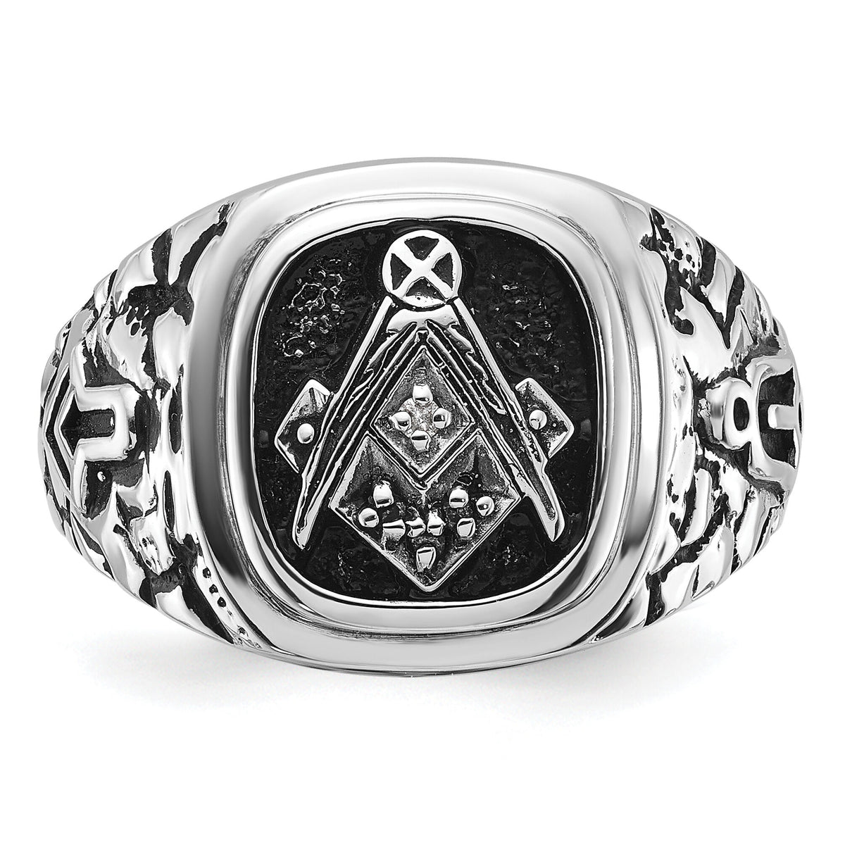 14kw Men's Antiqued Textured w/ Black Enamel & Diamond Masonic Ring-Y4036AA