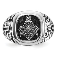 14kw Men's Antiqued Textured w/ Black Enamel & Diamond Masonic Ring-Y4036AA
