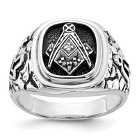 14kw Men's Antiqued Textured w/ Black Enamel & Diamond Masonic Ring-Y4036AA