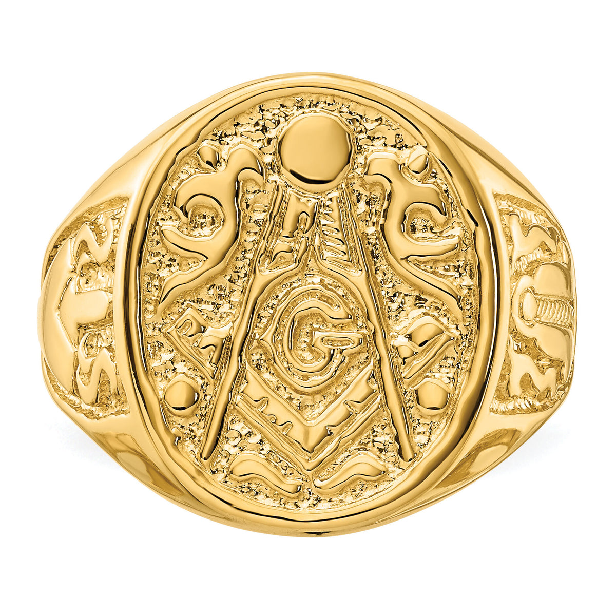 14k Men's Polished and Grooved (Not Enameled) Masonic Ring-Y4041